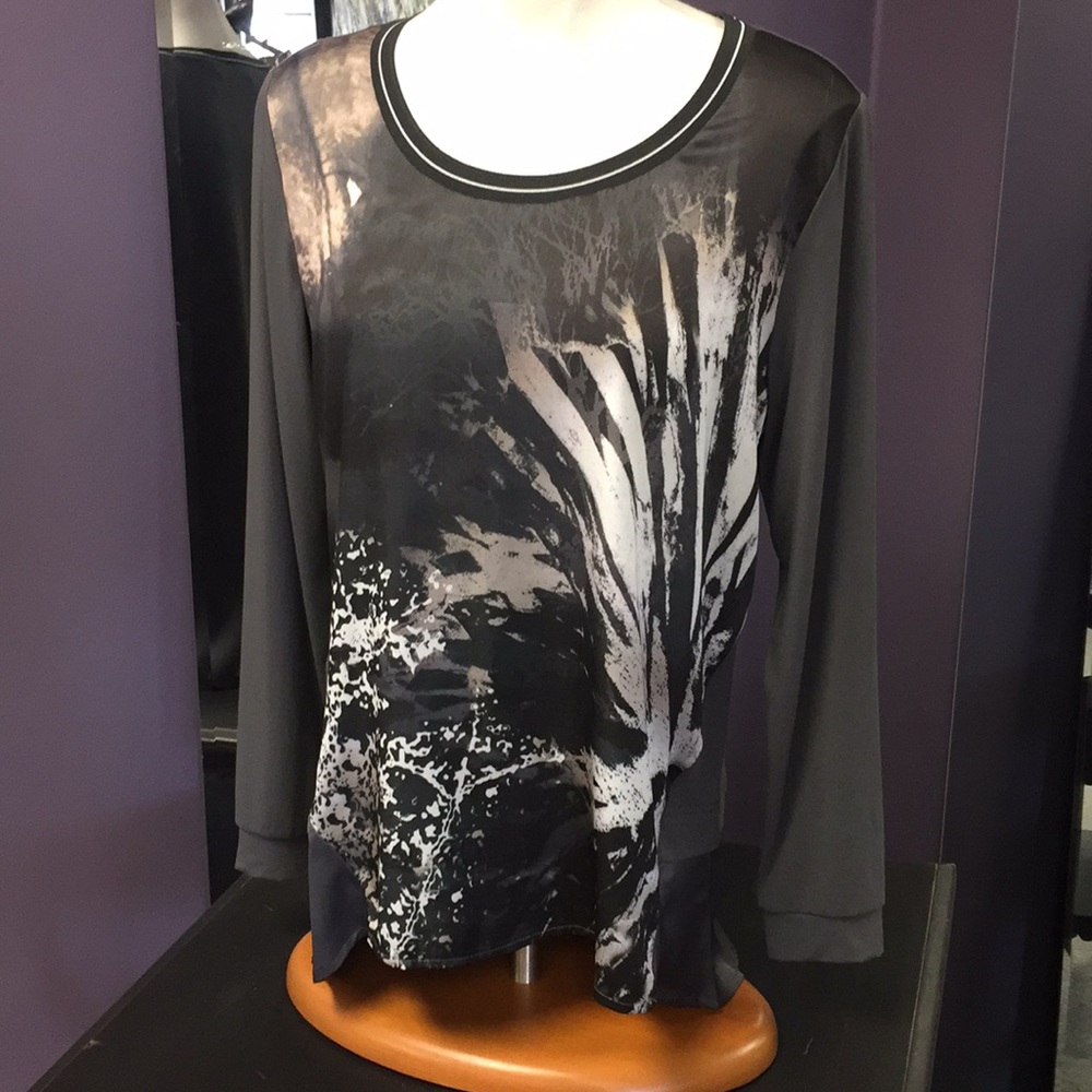 Gray satin and jersey blouse